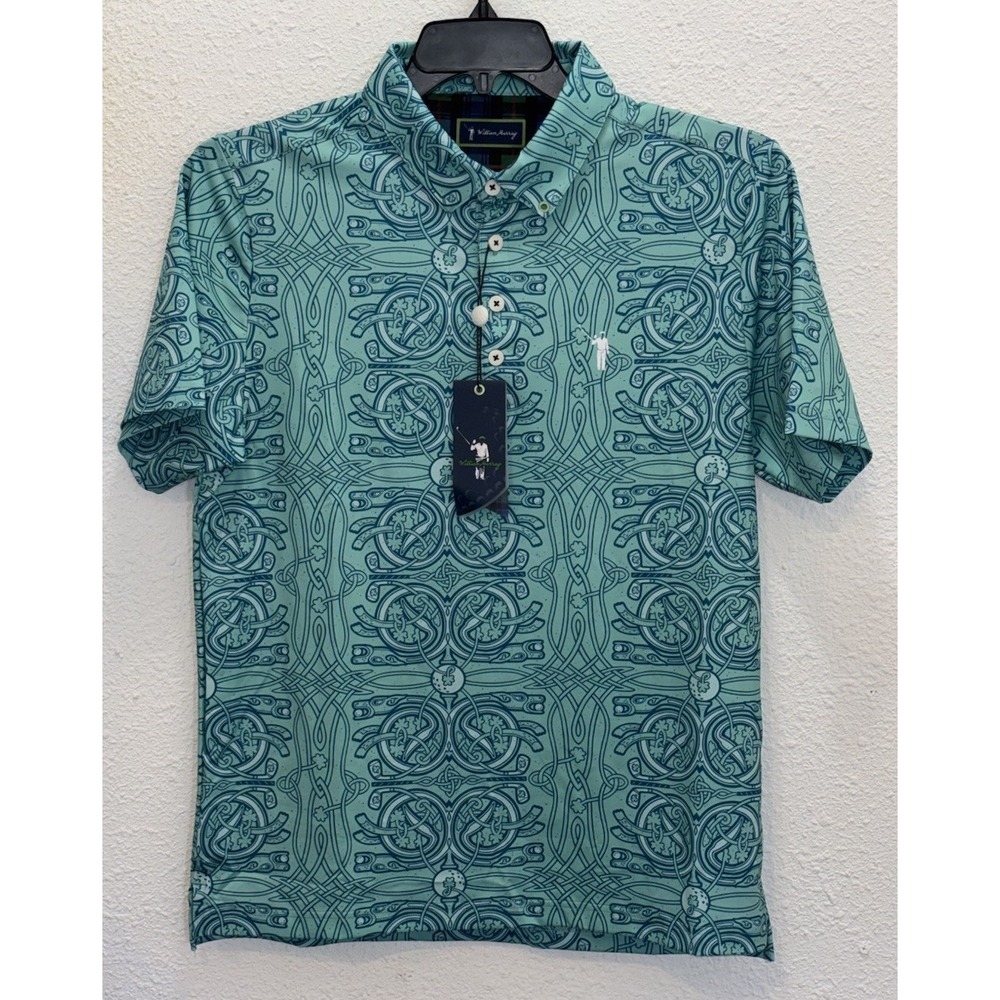 NWT - William Murray Performance Golf Polo Shirt | Mens M | Celtic Knot Green